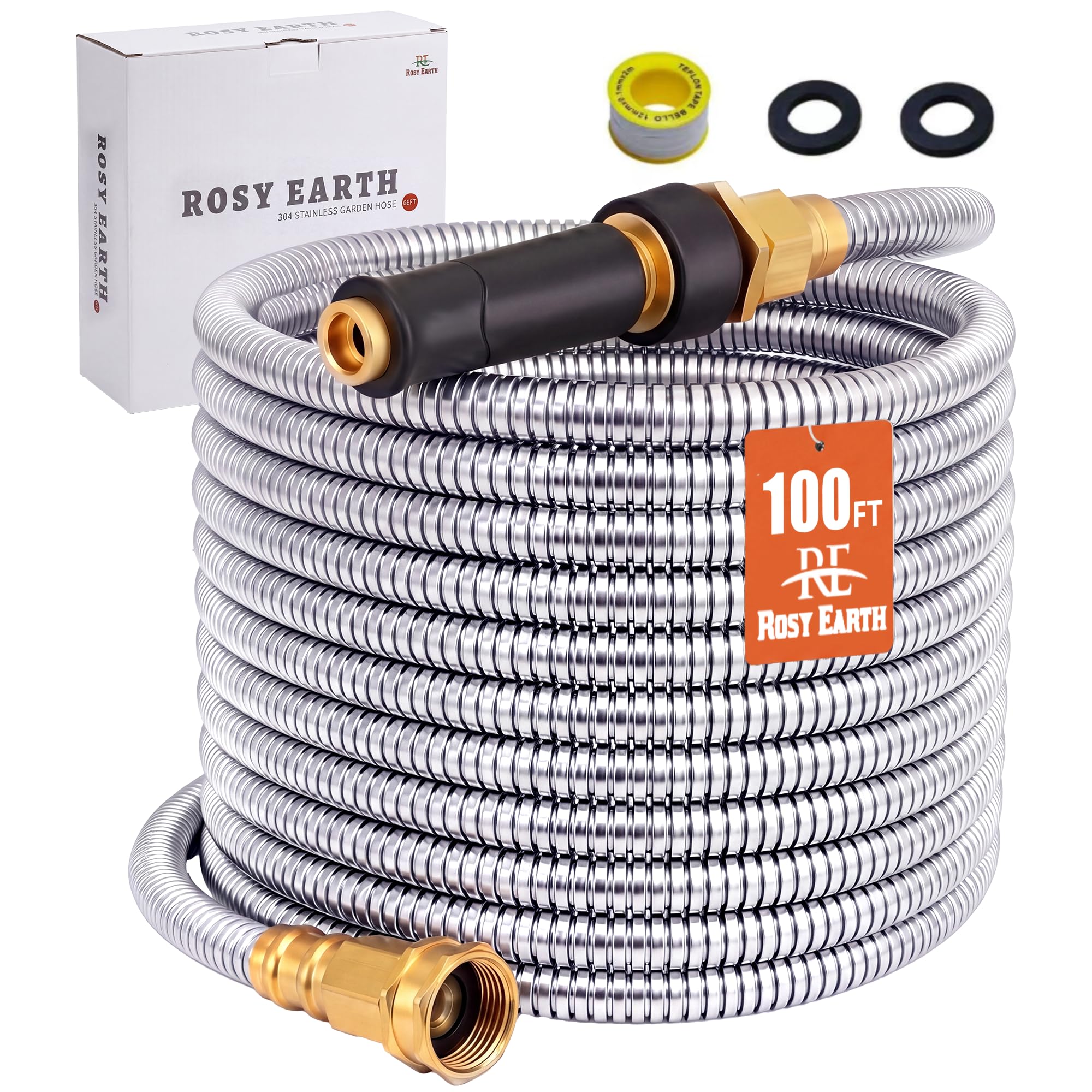 Photo 1 of Rosy Earth 100 FT Garden Hose Expandable - 304 Stainless Steel Water Hose 100 FT - Heavy Duty Flexible Kink Free Hose, no Bite