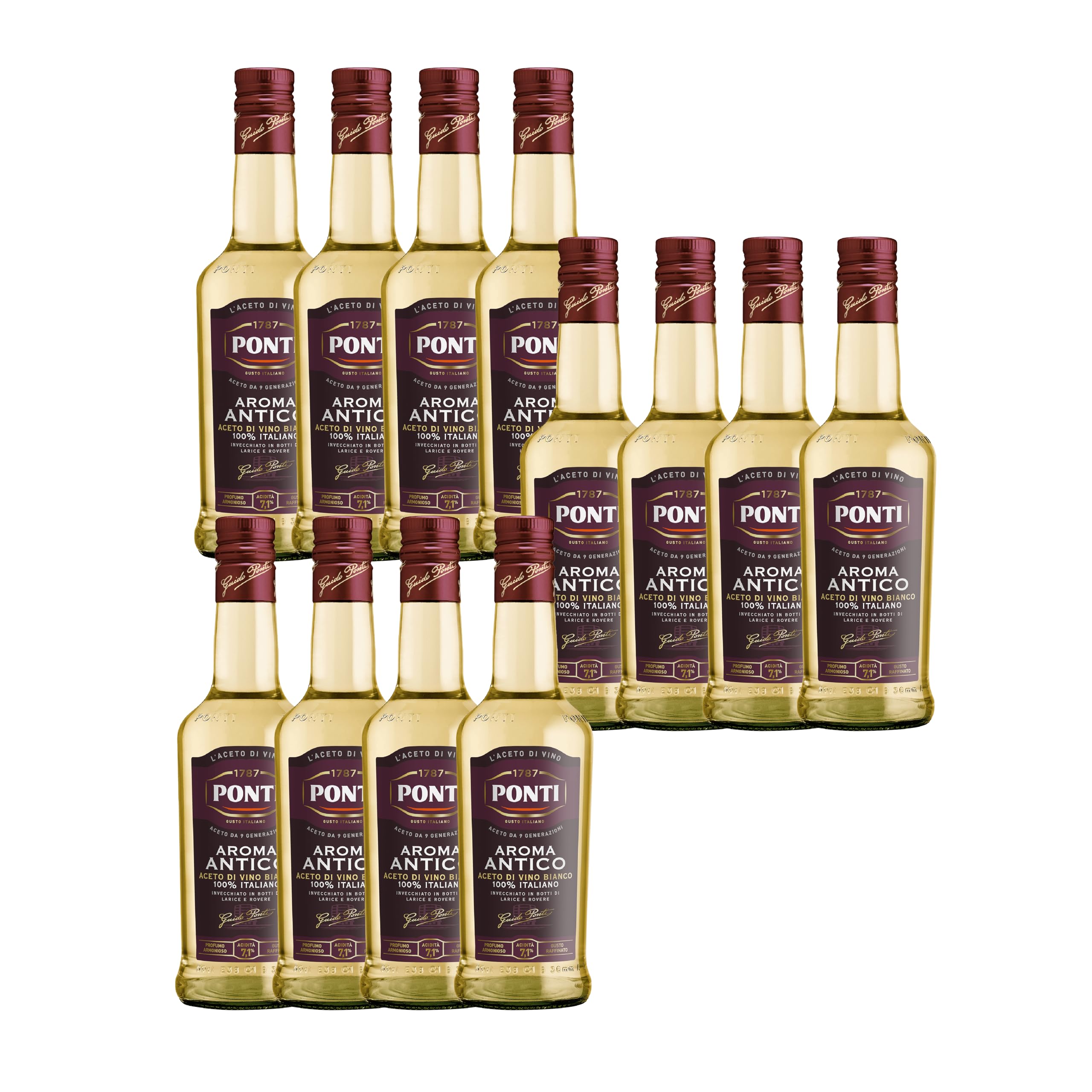 Ponti, Aceto Aroma Antico Bianco, Personalità Decisa e Gusto Raffinato, Ideale per Esaltare gli Aromi di Insalate, Verdure, Salse e Marinature, 100% Made in Italy, 12 Bottiglie da 500 ml