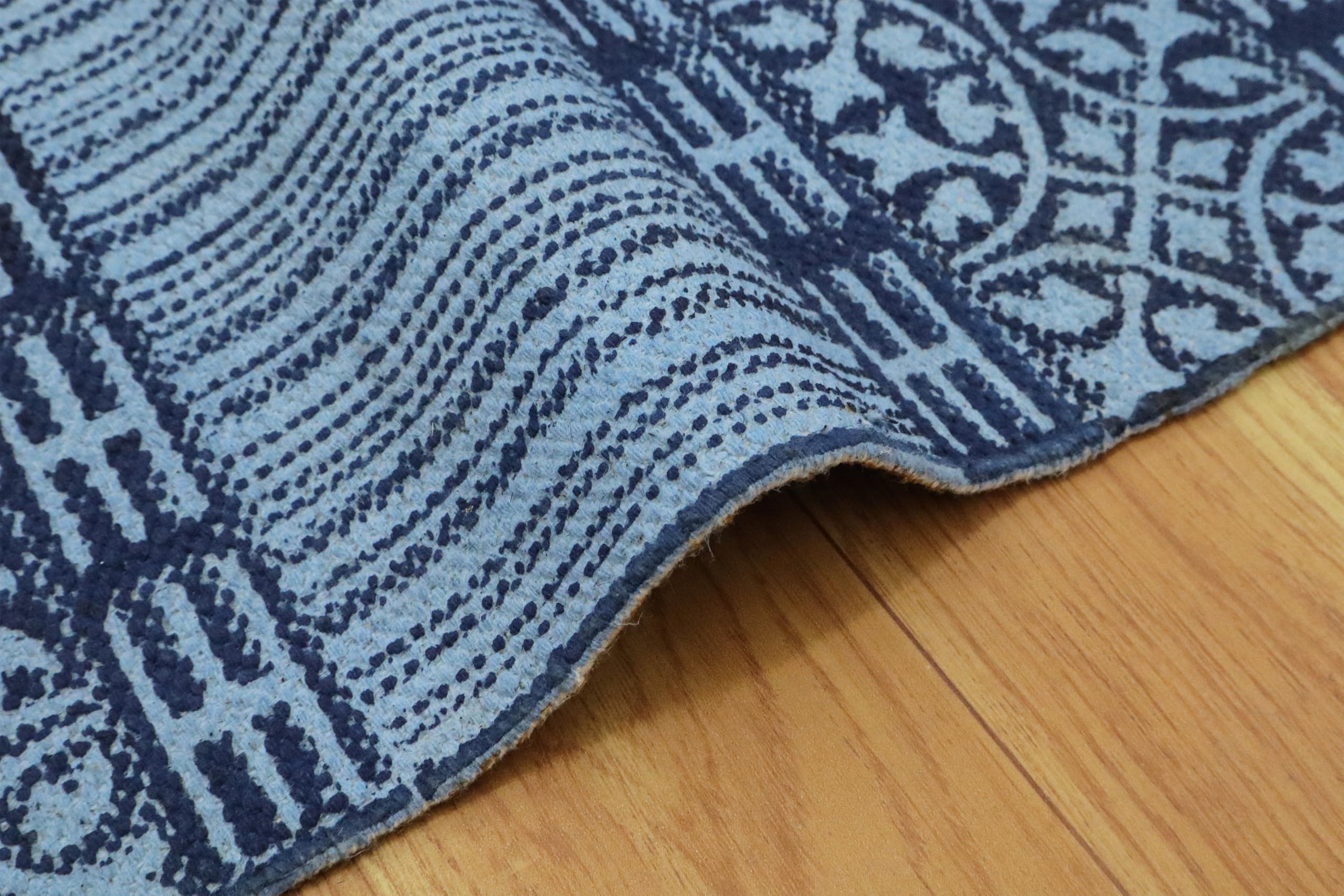 Bawełna Dhurrie 2 x 6 kilim bieżnik królewski niebieski geometryczny wzór ręcznie zmywalny chodnik 0,5 cm grubości, ręcznie robiony boho do użytku wewnątrz na zewnątrz, płaskie dywany do