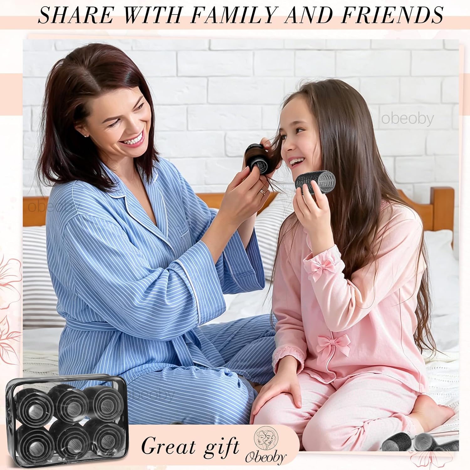 4 Sizes Self-Grip Hair Rollers Set - 50 Pcs Jumbo Curlers for Long, Short Hair and Bangs (25mm, 36mm, 48mm, 60mm) With Clips, Black