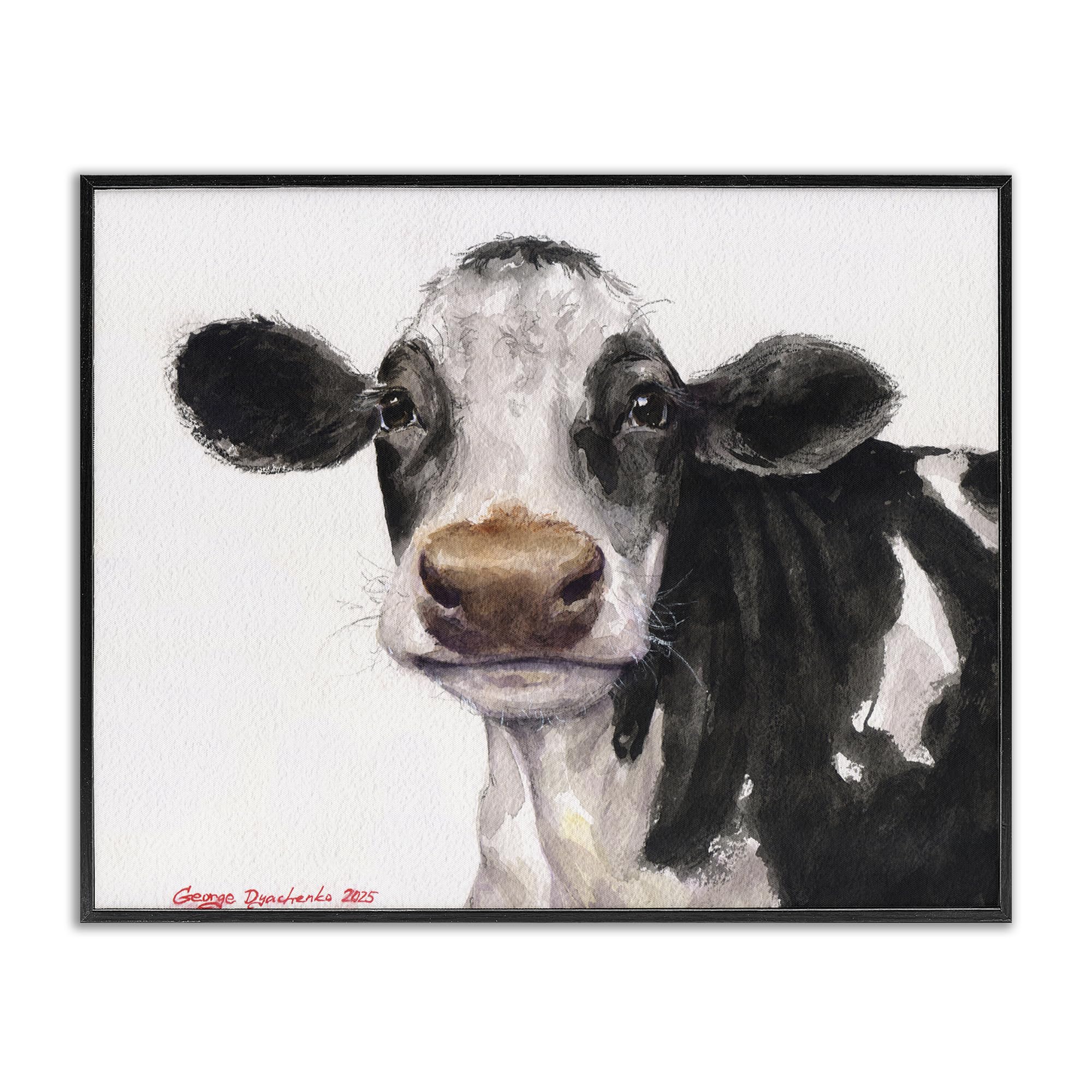 Stupell Industries Cute Cow with White Spots Black Framed Giclee Art, design by George Dyachenko, 24 x 30