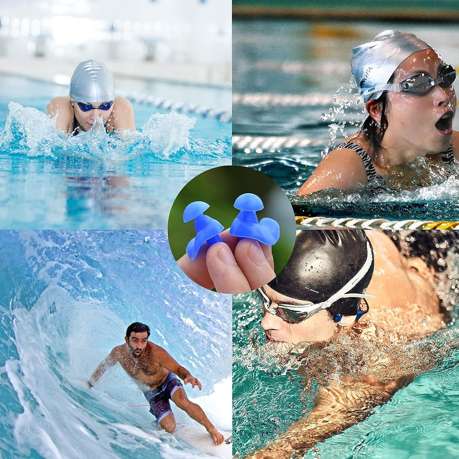 Silicone Ear Plugs 4 Pairs Reusable Earplugs for Showering Bathing Surfing Snorkeling and Other Water Sports, Suitable for Men Women and Kids 3