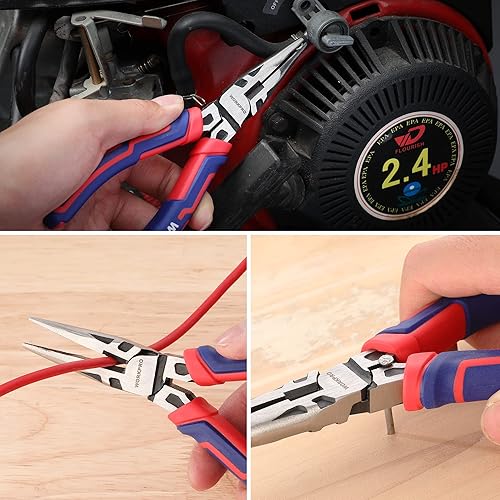Miniatura 5 de WORKPRO Alicates de punta de aguja premium de 6 pulgadas, precisión de abrazadera de papel, acero CRV resistente, agarre suave con cortador de