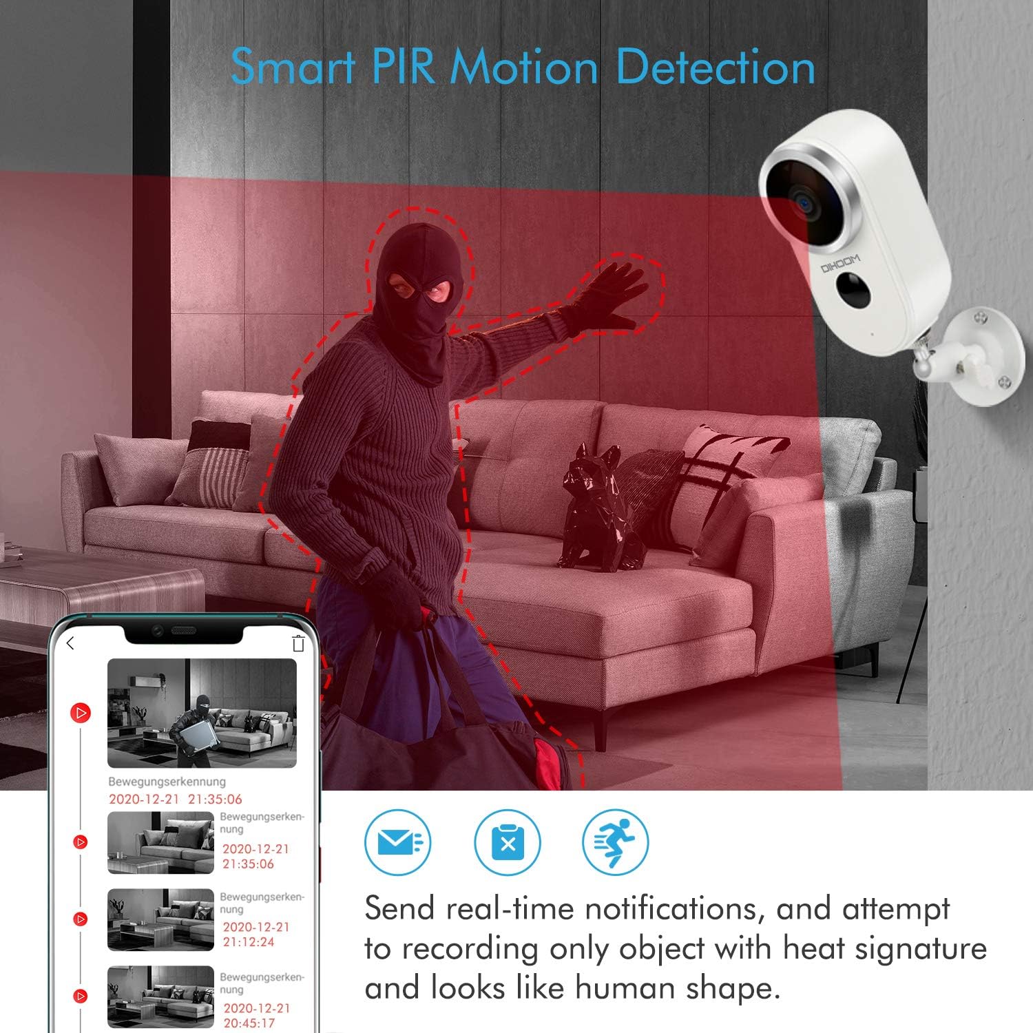 Wireless Battery Security Camera OutdoorDIHOOM 1080P Rechargeable