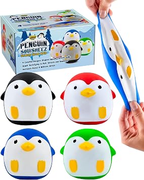 YoYa Toys Penguin Squisheez Squishy Stress Relief Balls Set of 4 | Stretchy Fidget Animal Shaped Toys for Boys, Girls & Adults | Stretch Penguin Squeeze Toy | Great for ADHD, Autism, Anxiety