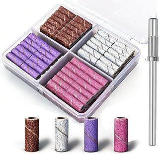 100Pcs Small Sanding Bands for Nail Drill, 80 120 180 240 Grit Mini Nail Sanding Bands with 3mm Mandrel Bit, Professional Nail File Set for Acrylic Gel Nails Manicure Pedicure