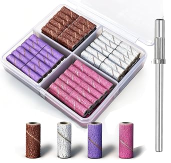 100Pcs Small Sanding Bands for Nail Drill, 80 120 180 240 Grit Mini Nail Sanding Bands with 3mm Mandrel Bit, Professional Nail File Set for Acrylic Gel Nails Manicure Pedicure