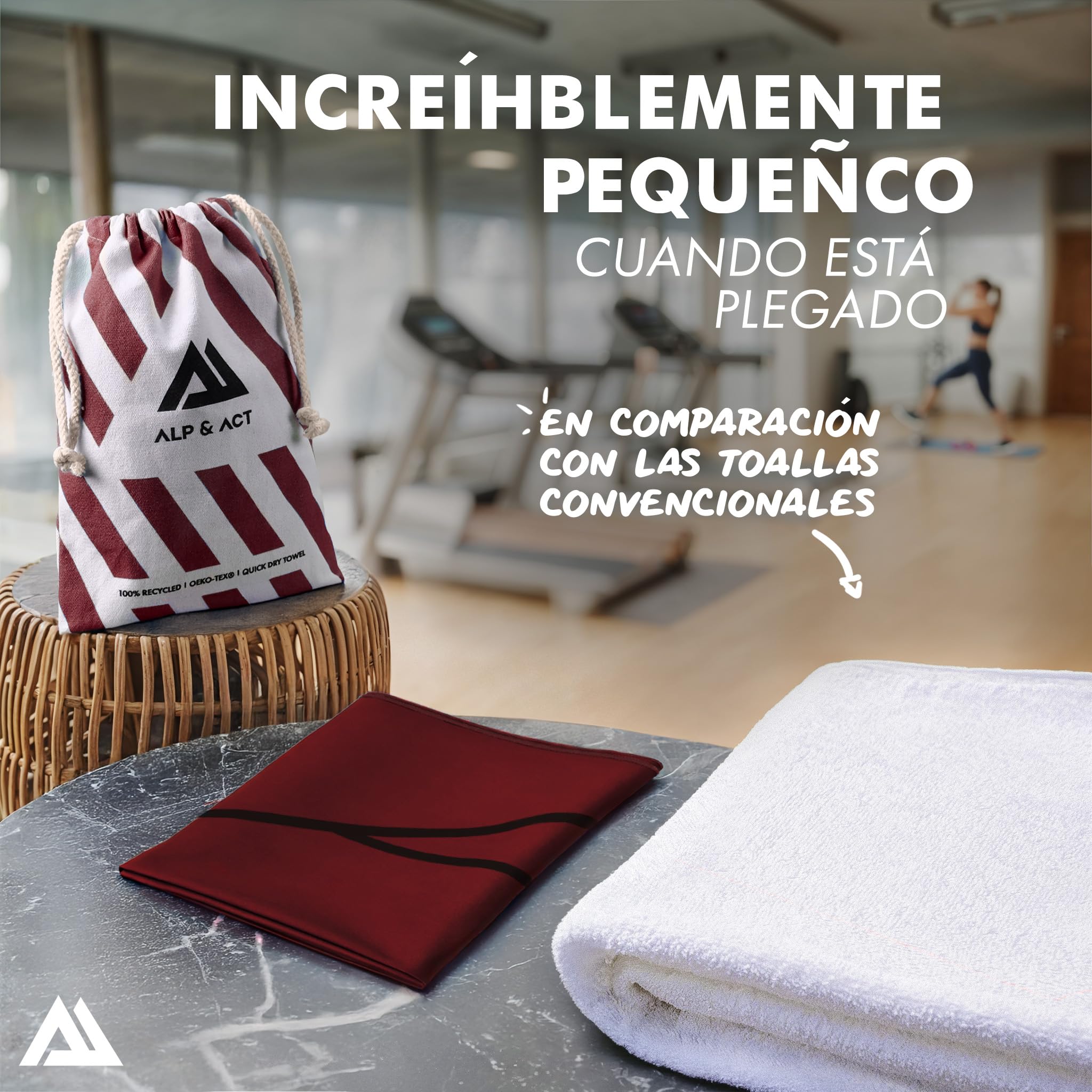 ALP & ACT Toalla de Microfibra para Deporte y Fitness - 100% reciclada – Extra COMPACTA y Absorbente – Ideal para Gimnasio, Yoga o Sauna – Toalla Deportivo de Secado rápido - Rojo, 140x70