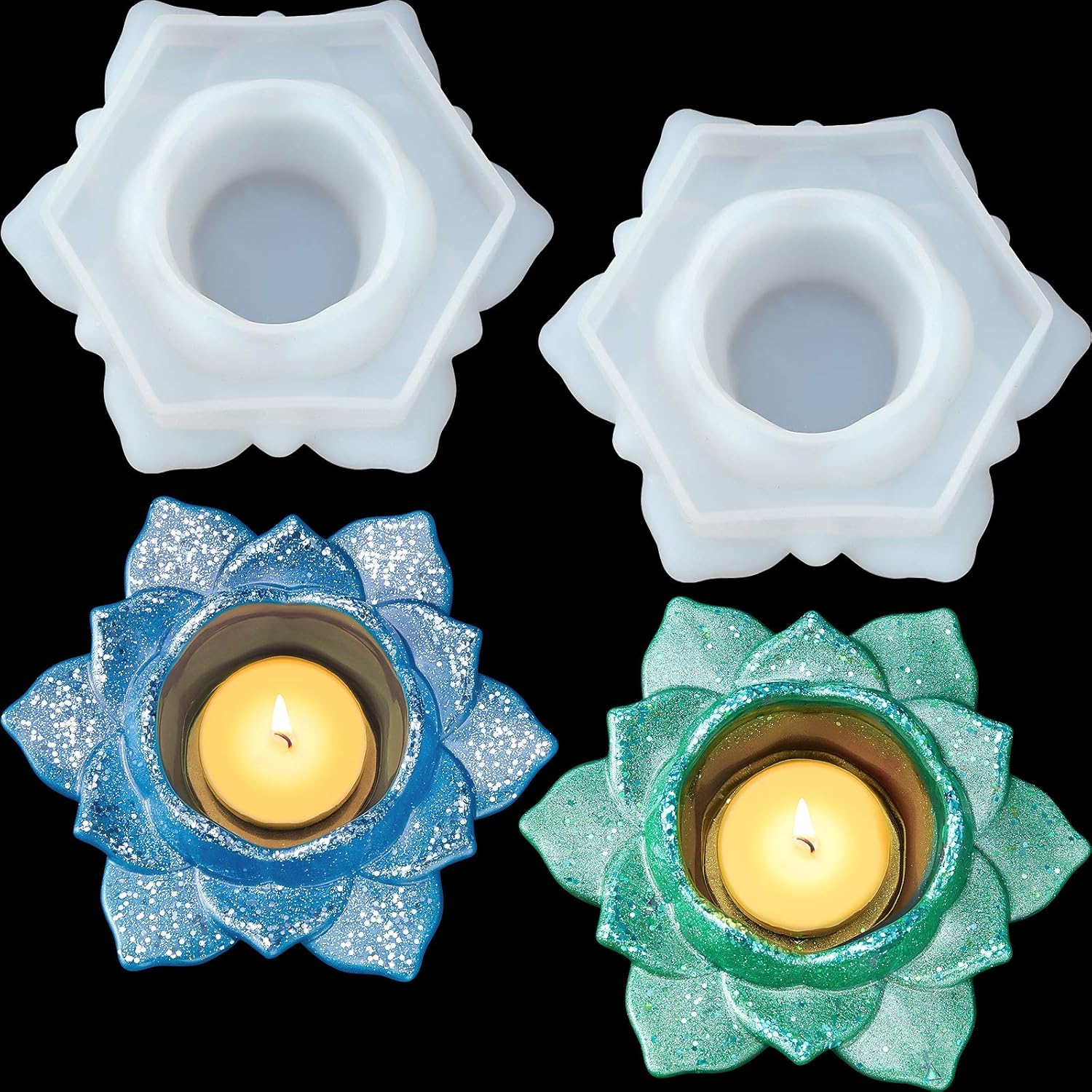 2 Pieces Flower Candlestick Resin Molds Lotus Flower