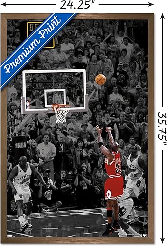 Miniatura 3 de Trends International Michael Jordan - Póster de pared The Shot, 34 pulgadas de largo x 22.4 pulgadas, versión enmarcada en bronce