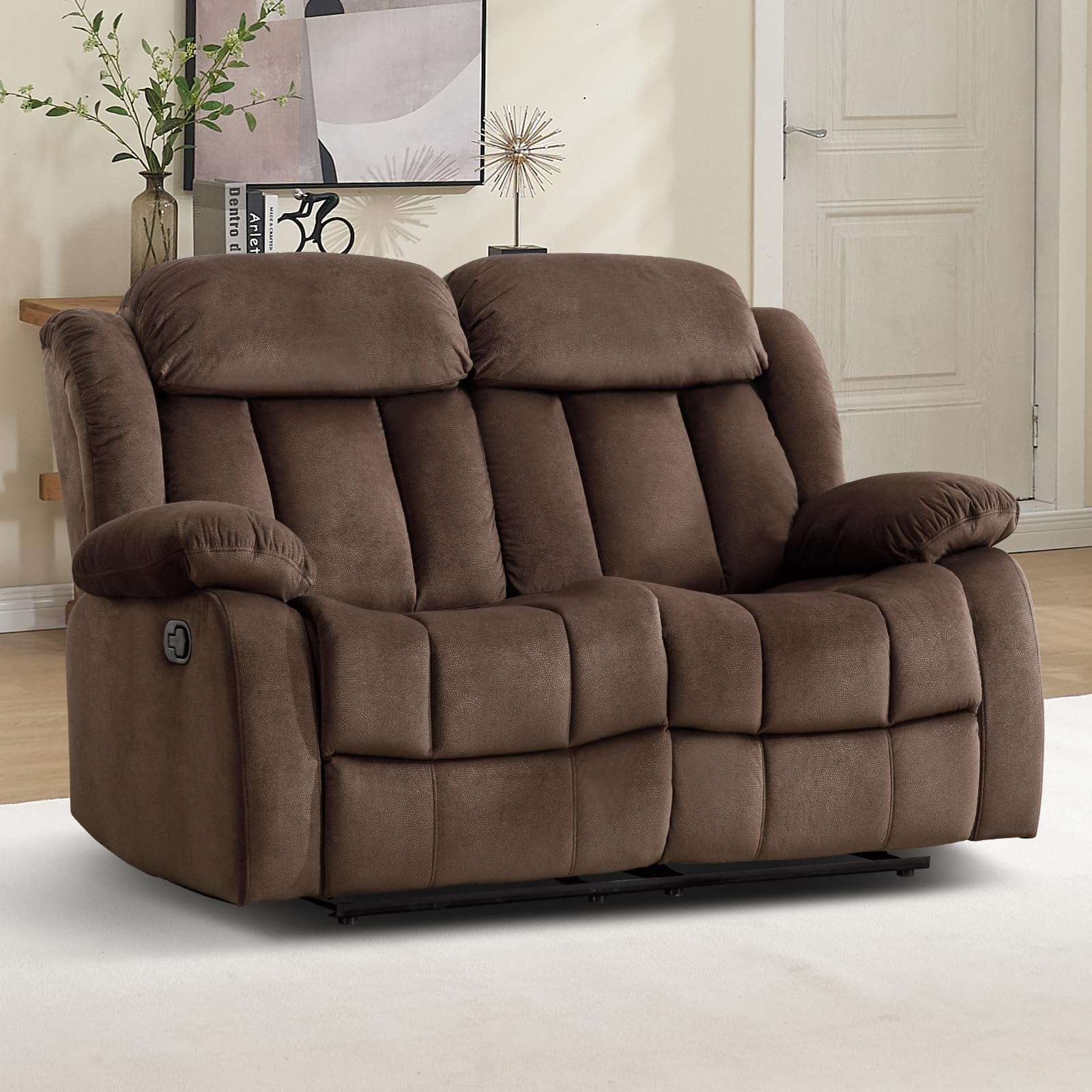 EBELLO Wall Hugger Reclining Loveseat, Classic and 2 Seat Recliner Couch with Overstuffed Arms and Back for Living Room, Bedroom, Daul Recliner