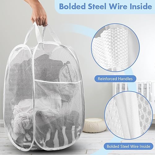 Miniatura 3 de Pop Up Laundry Hamper, 14.6 x 14.6 x 22.5 in, Mesh, Foldable, White