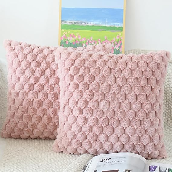 NIULAA Flauschig Kissenbezug 40x40 Rosa 2er Set Plüsch Deko