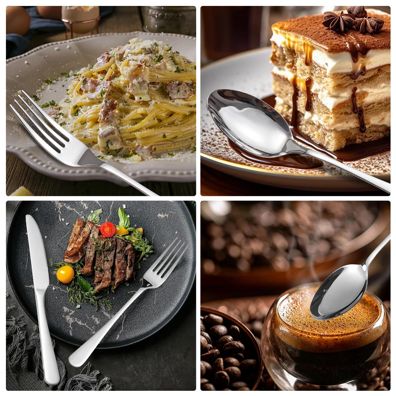 Besteck Set, Edelstahl Spiegelpoliert 60 teilig Besteckset für 12 Personen, Essbesteck Set mit Messer Gabel Löffel für Familie/Party/Hotel/Restaurant, Silber Tafelbesteck, Spülmaschinenfest