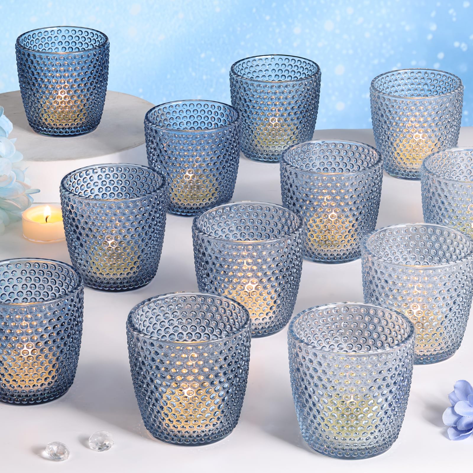 Volens Colored Blue Votive Candle Holder 12pcs Glass Tealight Candle Holder