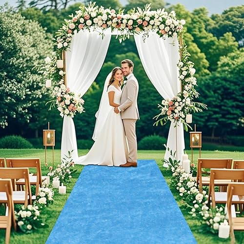 Miniatura 7 de Camino de pasillo para bodas, pasillo de terciopelo azul claro con cinta de alfombra, 2 x 15 pies, camino de boda, pasillo interior y exterior,