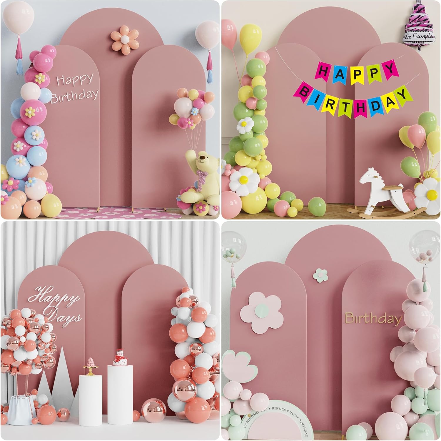 Wokceer Wedding Arch Backdrop Cover 7.2FT, 6FT, 6FT Spandex Set of 3 Wedding Arch Stand Covers Round Top Chiara Backdrop Stands Cover for Birthday Party Banquet Decor Light Dusty Rose