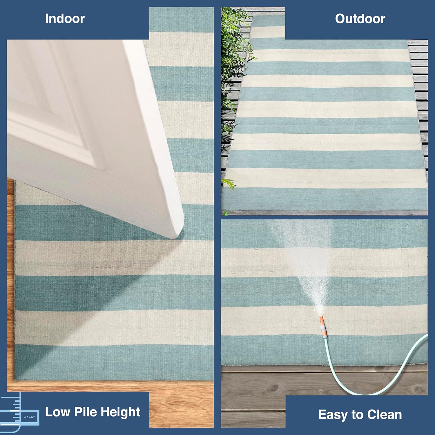 Liora Manne Sorrento Rugby Stripe Water Reversible Lightweight Rug, 3'6" X 5'6", Blue and Ivory