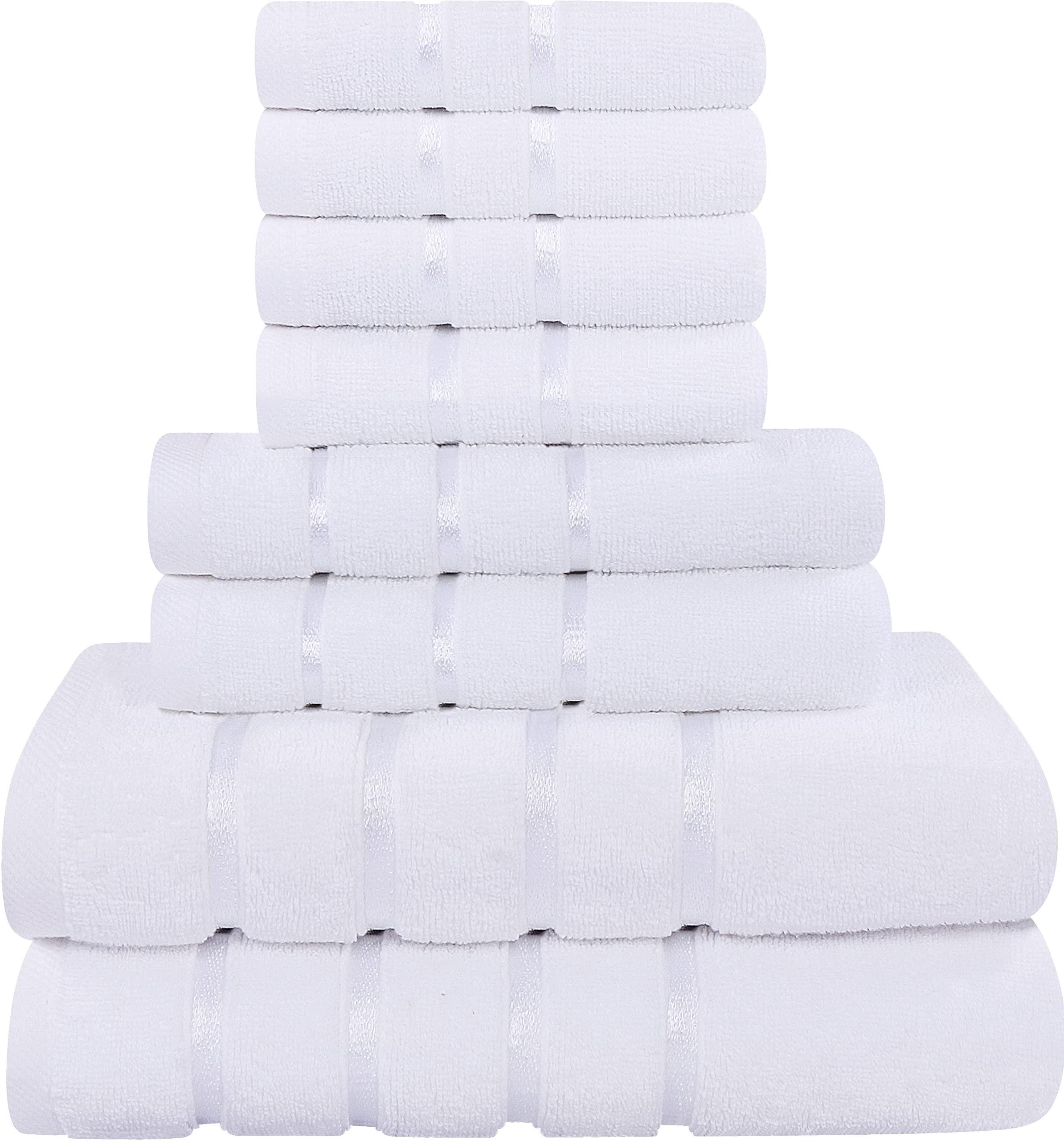 Utopia Towels White - 48 Piece Luxury Towel Set, 12 Bath Towels, 12 Hand Towels, And 24 Wash Cloths,97% Ring Spun Cotton Highly Absorbent Viscose Stripe Towels Ideal For Everyday Use (White)