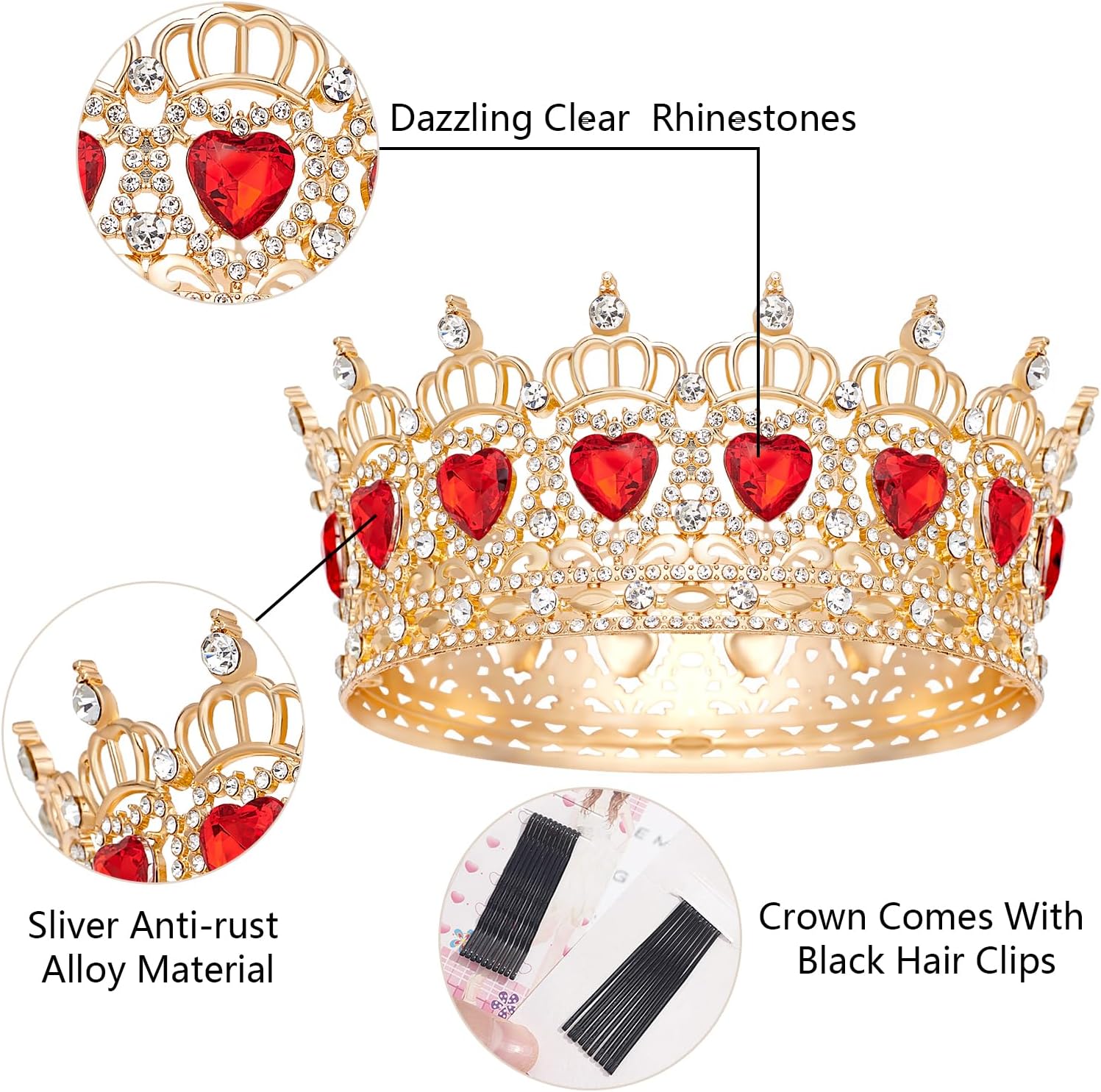 Queen Crown Wedding Rhinestone Heart Crowns and Tiaras for Women Costume Party Hair Accessories Princess BirthdayCrown Crystal Bridal Crown - Image 7