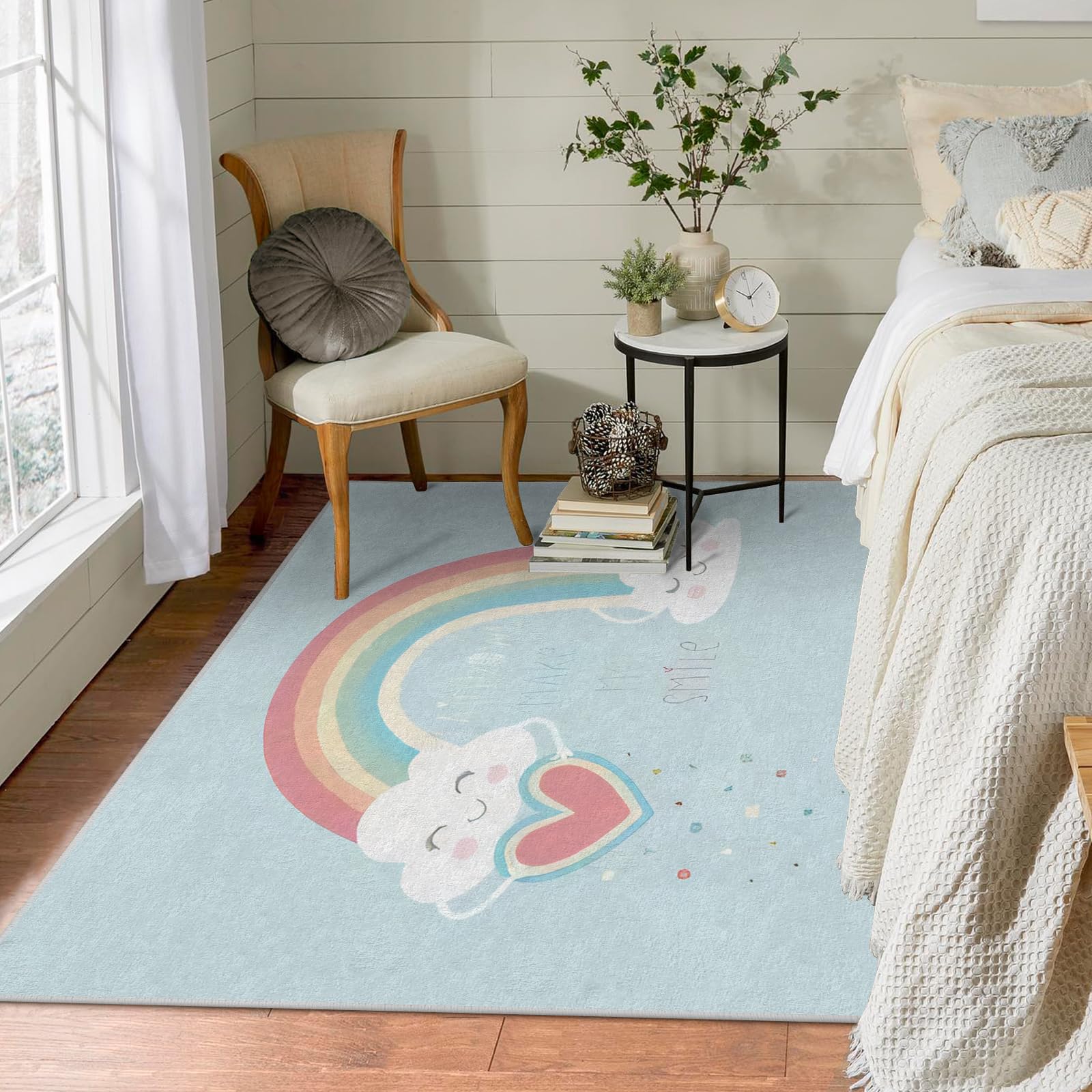 Tappeto Camera da Letto Arcobaleno 100x120 Pelo Corto Morbidi, Tappeti Salotto Nuvola Lavabile Lavatrice, Tappeto Scendiletto per Cameretta Ragazza Stanza