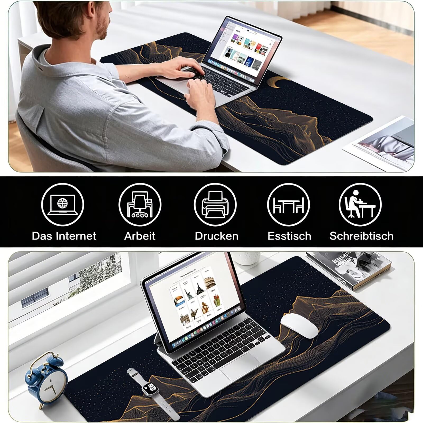 Tappetino Mouse Gaming, 1200x600mm Tappetino Mouse XXL nero 0c0-291 | Mouse Pad Grande, Ottimizzato per i Sensori da Gioco, Migliora Precisione e Velocità, per Mac e PC, luna