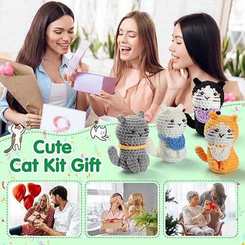 Miniatura 7 de YWQZBHEMO Kit de gato de ganchillo de 4 piezas, juego de gatos principiantes de ganchillo para mujeres y niños con tutoriales en video paso a paso