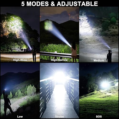 Miniatura 5 de Linternas LED recargables de alto lúmenes, 990,000 LMS más brillante, 5 modos de iluminación impermeable para camping emergencia