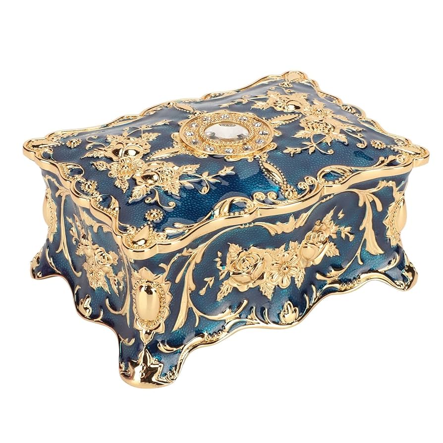 * vintage Jewelry box ୨୧ * 真鍮 ジュエリーボックス Vintage Solid Wood Jewelry Box, Hinged Top W/ Mirror, Padded
