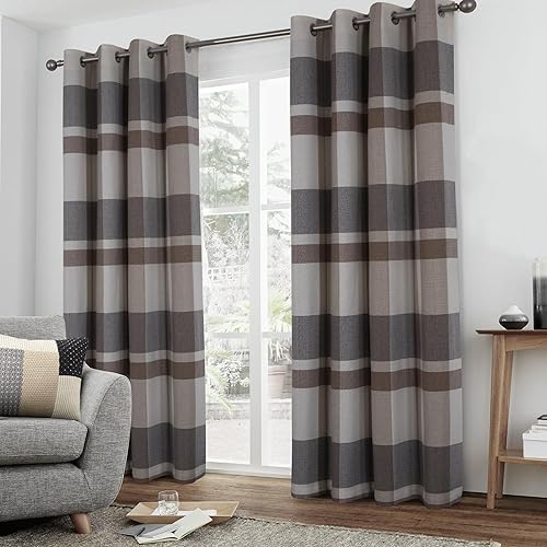 Miniatura 16 de always4u Cortinas a cuadros para dormitorio, sala de estar, 100% opacas, térmicas, ahorro de energía, aspecto de lana, cortinas con ojales de 95