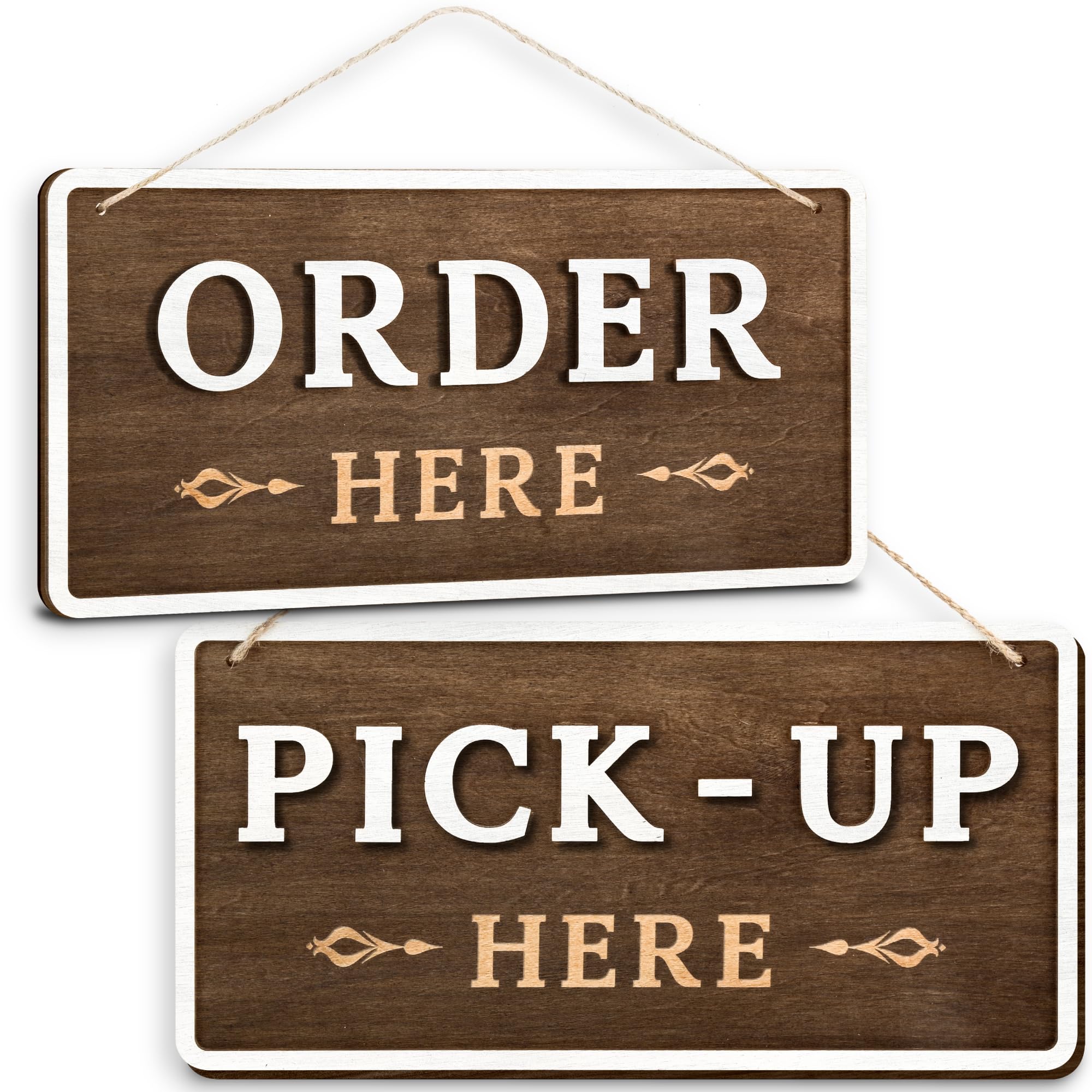 Woodamore Wood Order Here Sign - Hanging Order Here Pick Up Here Signs, Wooden Restaurant Signage