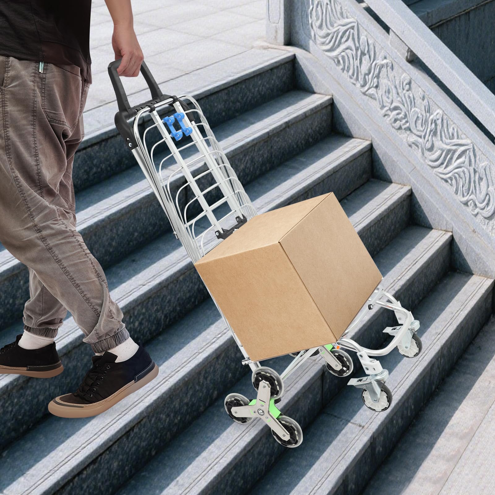 Wózek na zakupy z kółkami, składany wózek do wchodzenia po schodach, przenośny wózek transportowy ze zdejmowaną wodoodporną torbą, pojemność: 35 l / 7,7 g