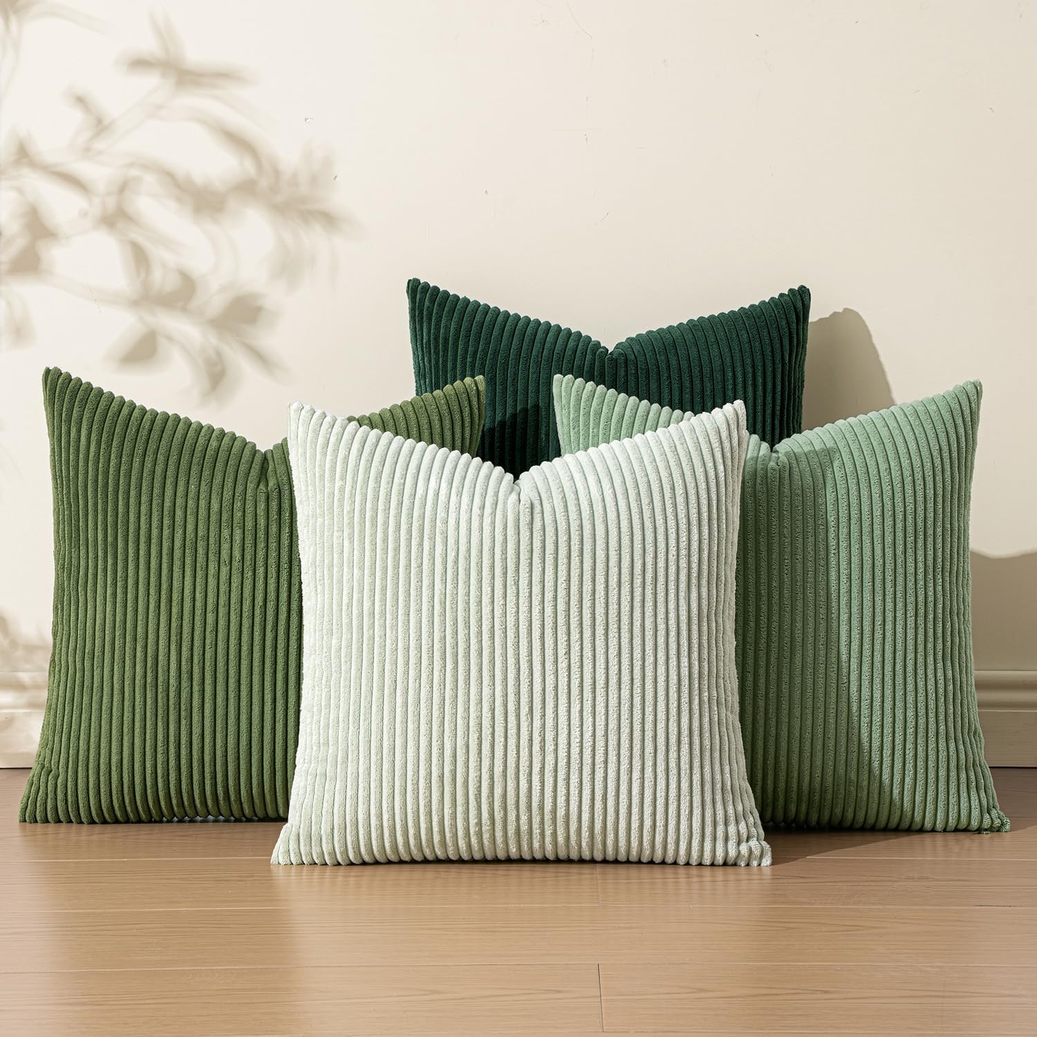 EMEMA Spring Green Decorative Throw Pillow Covers for Couch Bed Livingroom 20x20 Inch Set of 4 Boho Farmhouse Corduroy Striped Square Pillow Case,Western Modern Cushion Covers Home Decor