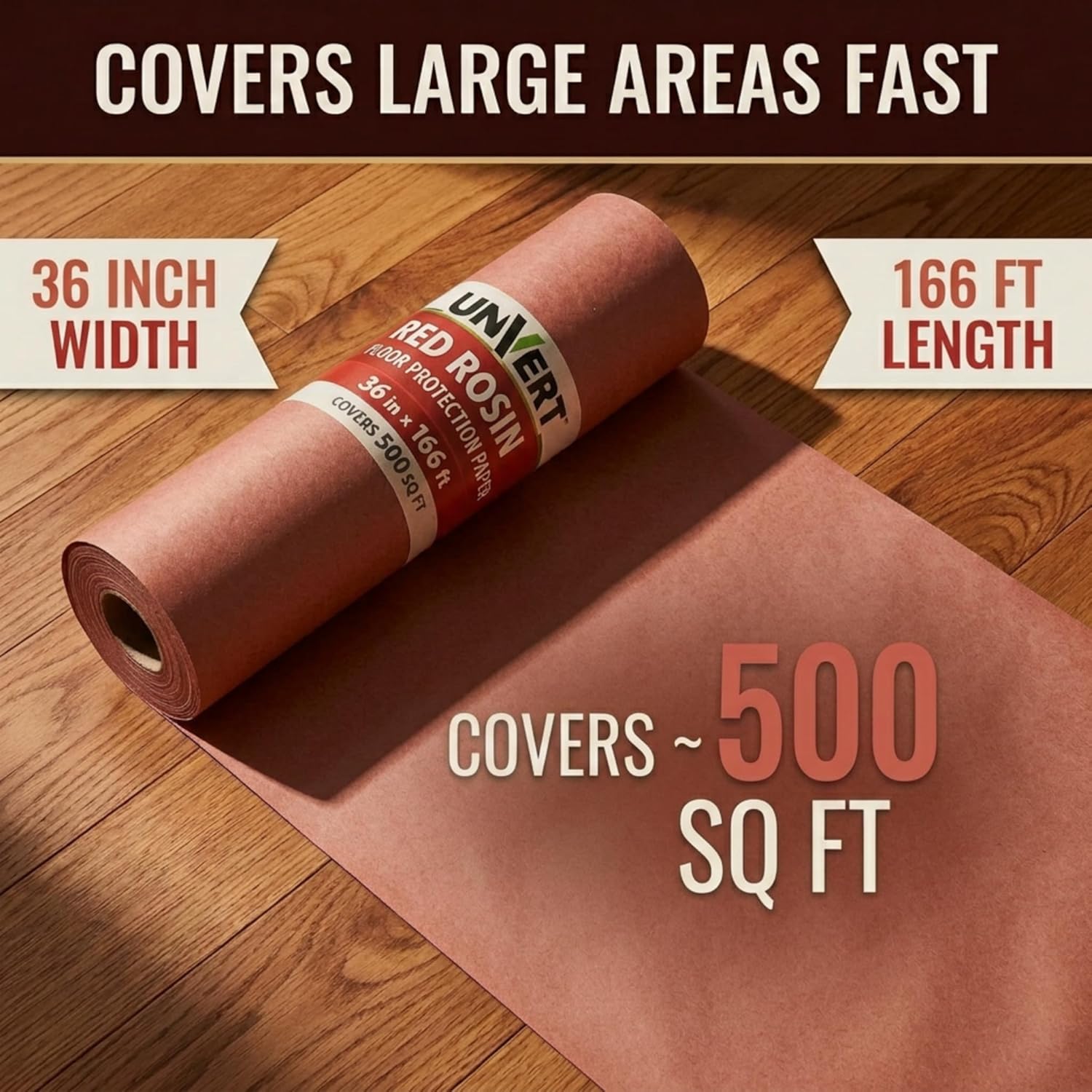 Red Rosin Floor Protection Paper Roll, 36 Inch x 166 Feet, Construction and Painting Surface Coverage - USA Made