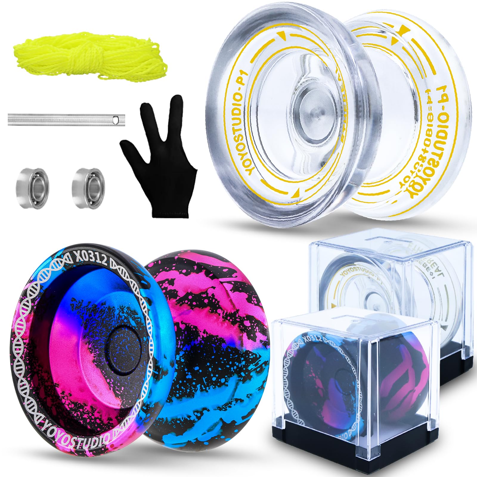 Pack of 2 Yoyos -YOYOSTUDIO P1+X0312 Responsive Yoyo for Kids 8-12 Professional Trick Yoyo with Unresponsive Yoyos Bearing for Adults, 10 Yo-Yo