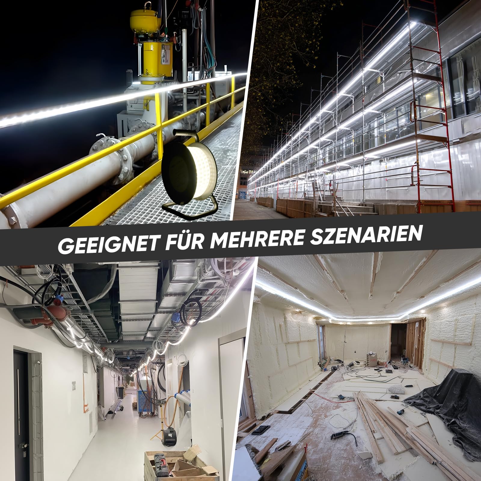 Shine Decor Striscia LED da 10 m, 100 W, 13000 lm, IP65, impermeabile, adatta a 70 m, per costruzione, garage, luogo di lavoro, giardino, materiali di costruzione (bianco neutro 4000 K, 10 m senza