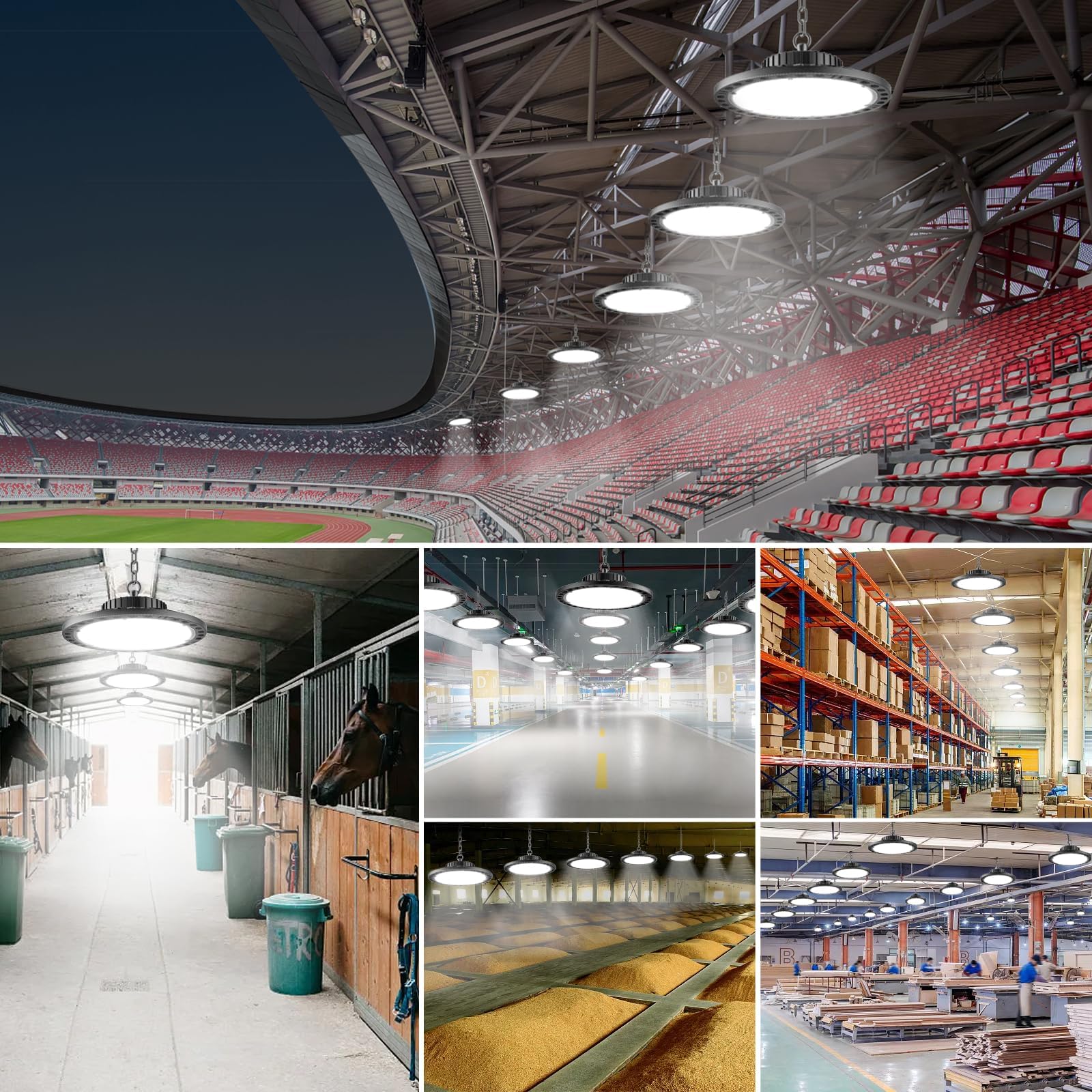 100W UFO LED Lámpara de Alta Bahía, 2 Paquetes 10000LM Focos Led Nave Industrial 6500K Blanco Frío, IP65 Impermeable High Bay Luces para Techo de Taller, Garaje, Fábrica, Almacenes, Estadio