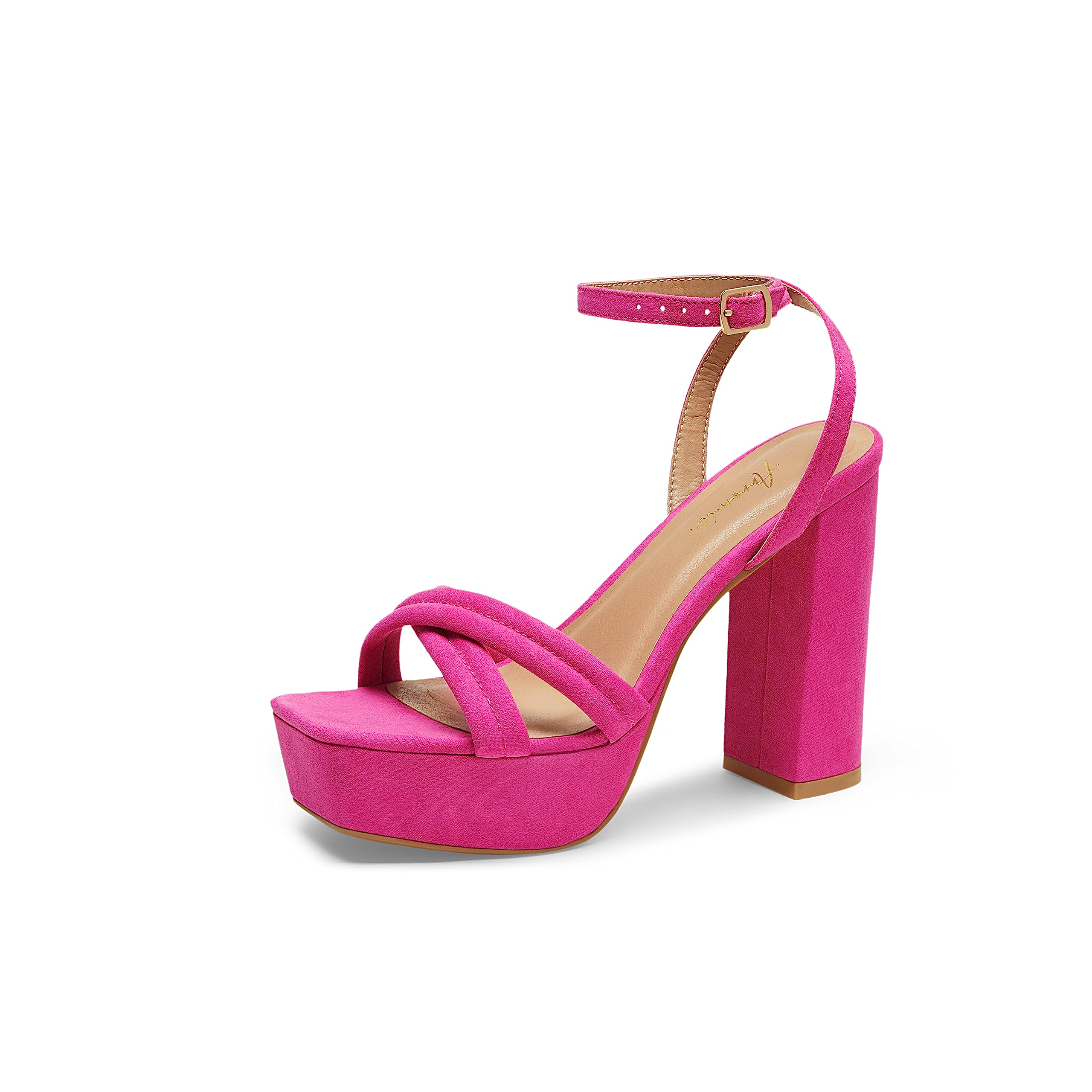 Arromic Women's Platform Heels High Chunky Sandals 4.5 Inches Square Open Toe Heeled Sandals Pink Gold White Black Nude St...