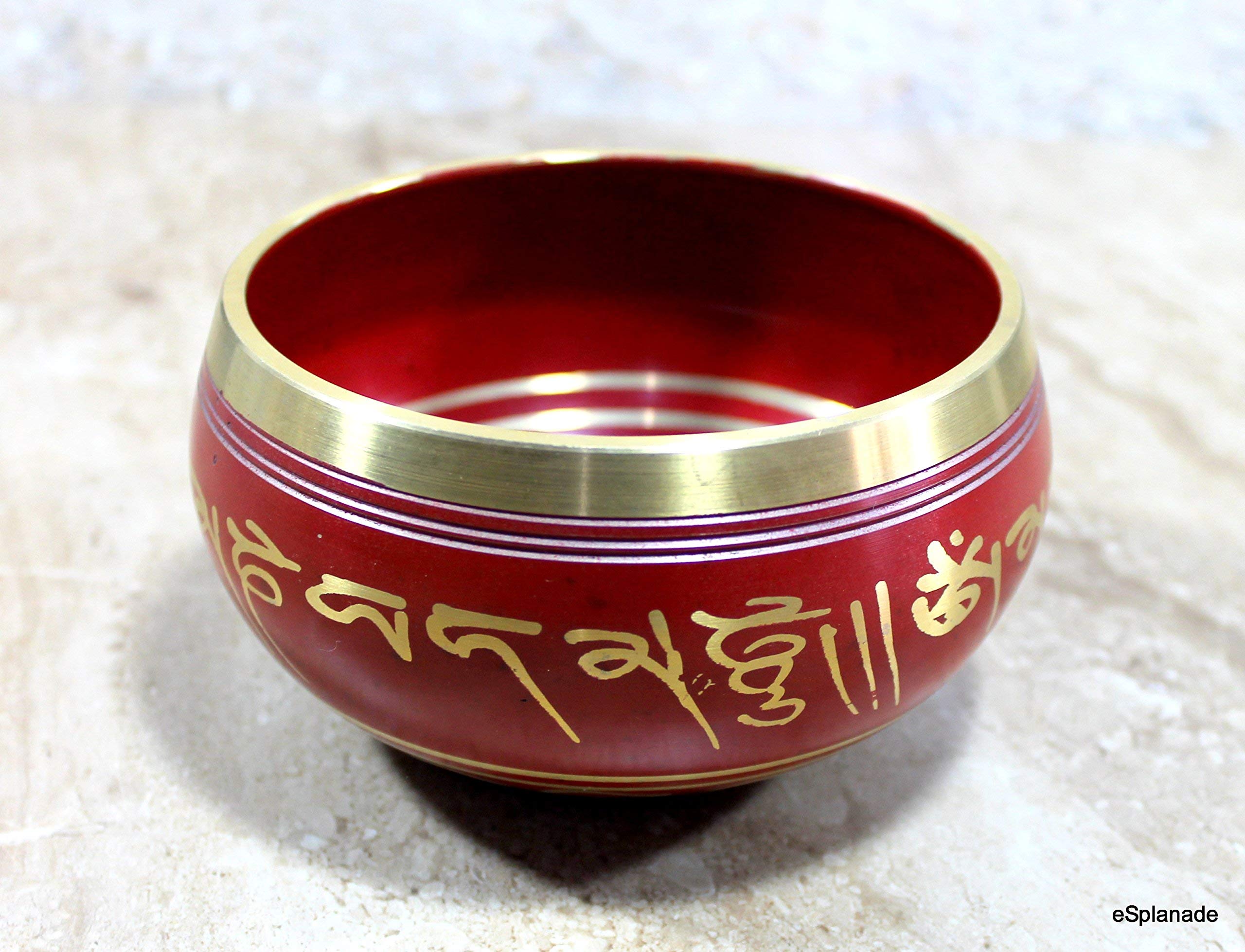 eSplanade - 5 pollici - Campana tibetana strumento di preghiera buddista tibetano con striker | OM Bell | Ciotola OM | Ciotola per meditazione | Musico-terapia (Rosso)