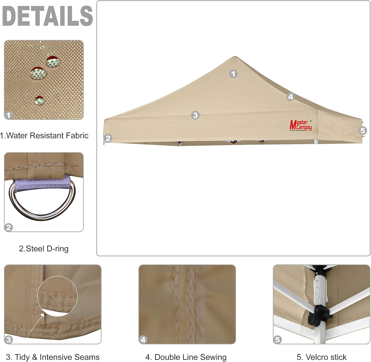 Bundle of MASTERCANOPY Patio Umbrella Replacement Canopy （9FT，Khaki） x 1 and MASTERCANOPY Replacement Pop Up Canopy Top (10x10,Beige x 1
