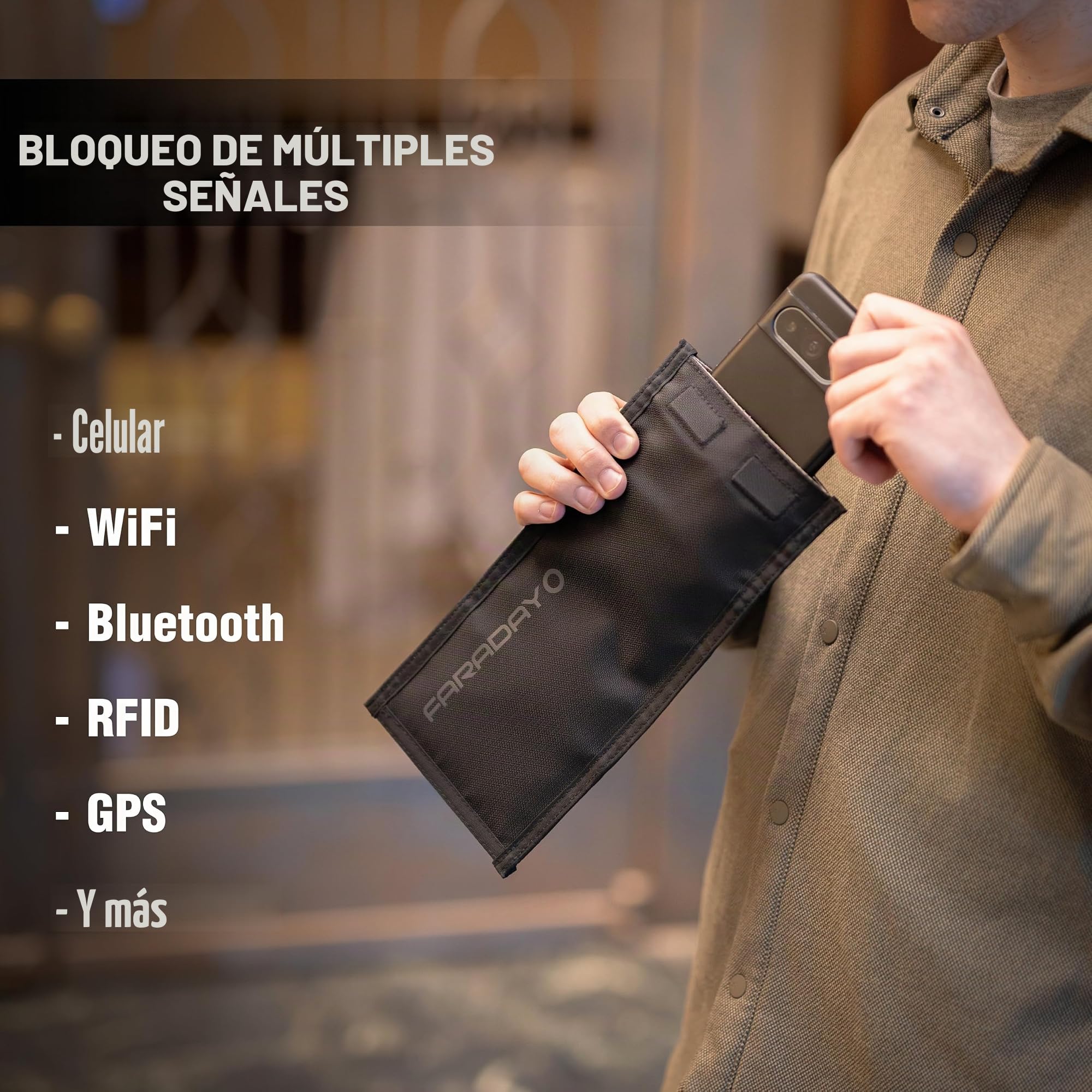 Faraday Defense Faraday Bag Jacket Pro para teléfonos, cierre magnético, blindaje, seguridad de viajes y datos, privacidad, antirastreo, antipiratería, color negro