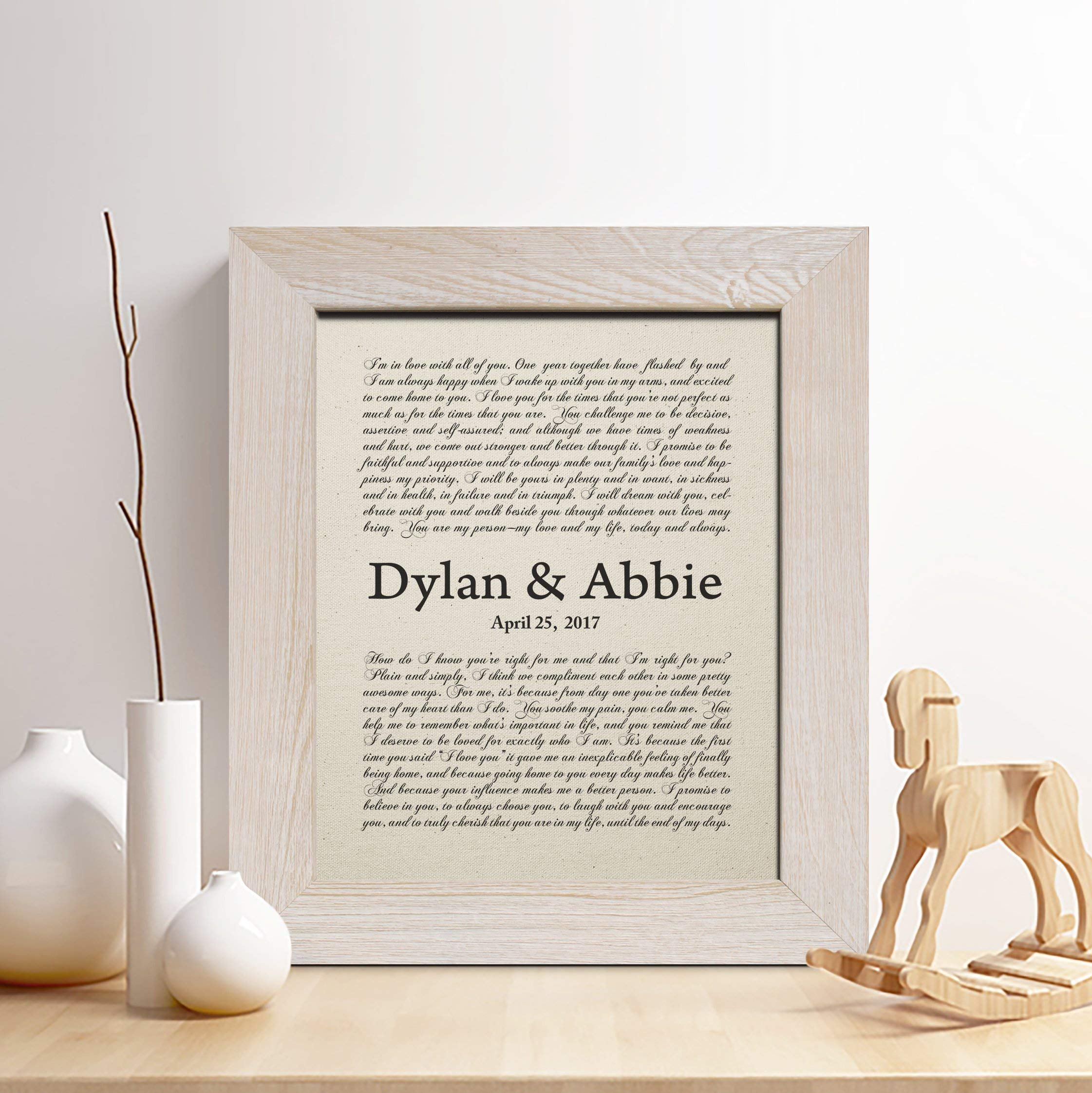 Personalized 1st Anniversary Gift for Him or Her, Wedding Vows Cotton Print, Her Vow, His Vow, Gifts for Husband and Wife, 1 Year Together