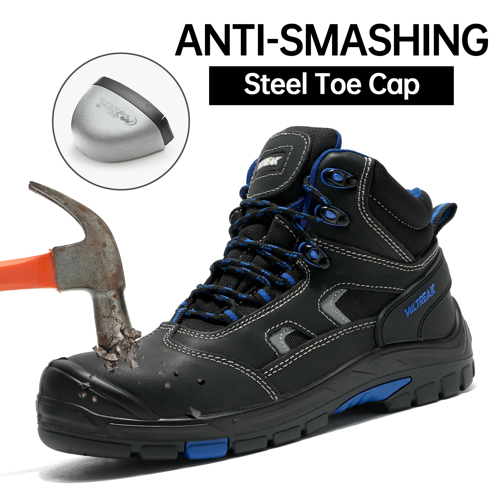 S1P Sicherheitsschuhe, Sicherheitsschuhe mit Stahlkappe, Arbeitsschuhe Herren, Antistatische Kevlar Zwischensohle