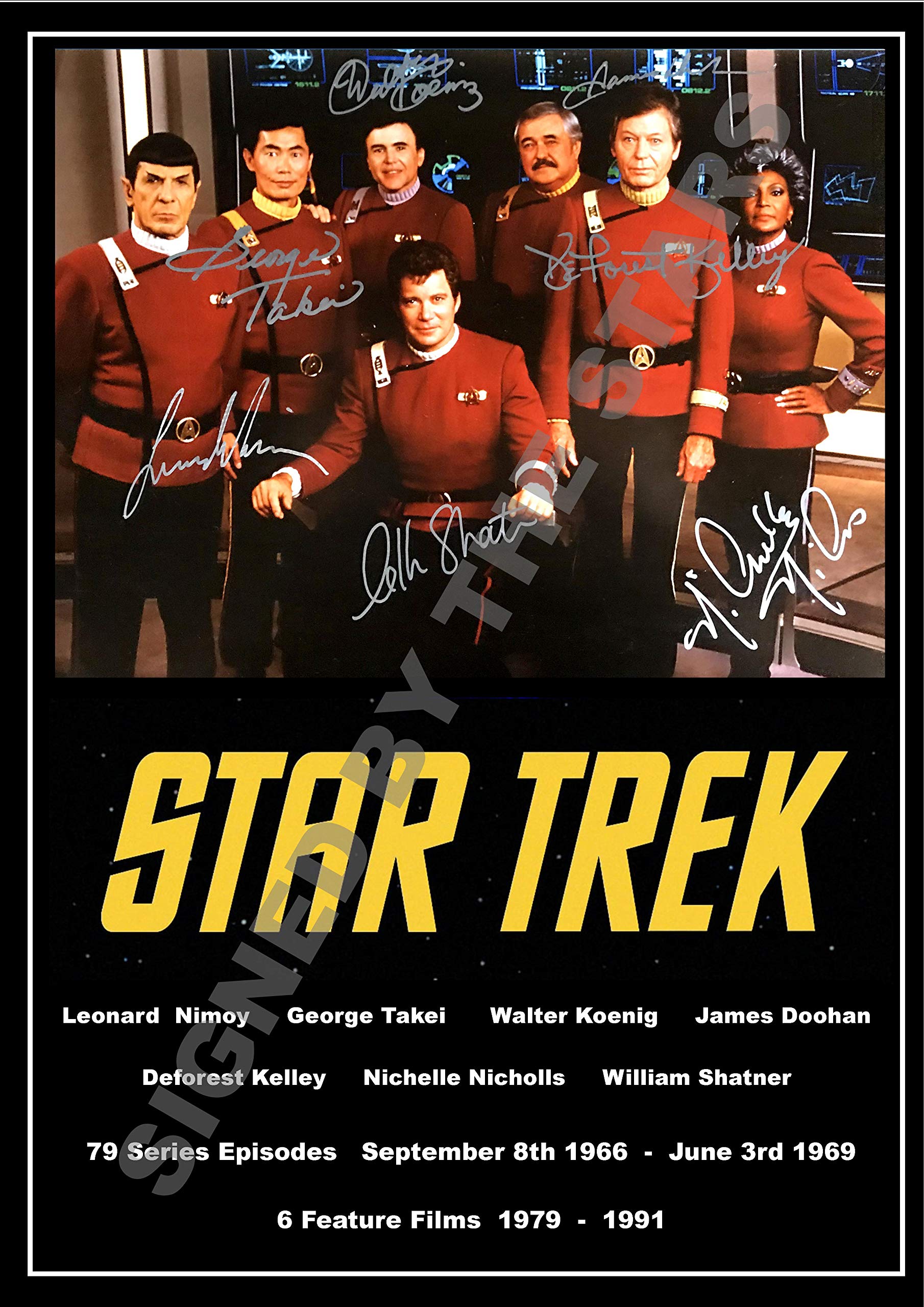 Signed By The Stars Multicolor Star Trek Original Series Cast Signed/Autographed Print William Shatner Leonard Nimoy Ete Etc (A4 Print 29.7Cm X 21Cm)