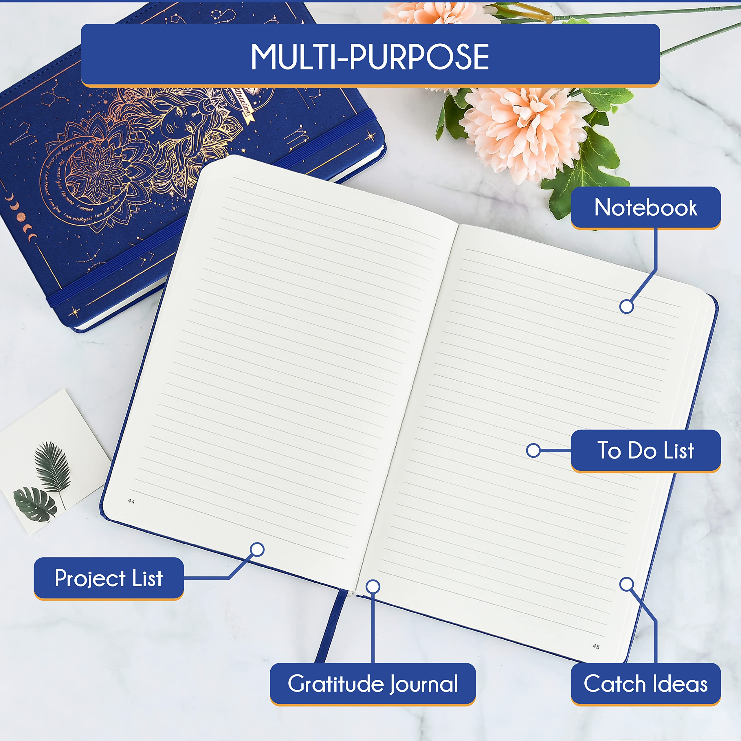 Hardcover Journal Notebook - 100gsm Ivory Paper, Inner Pocket, Vegan Leather