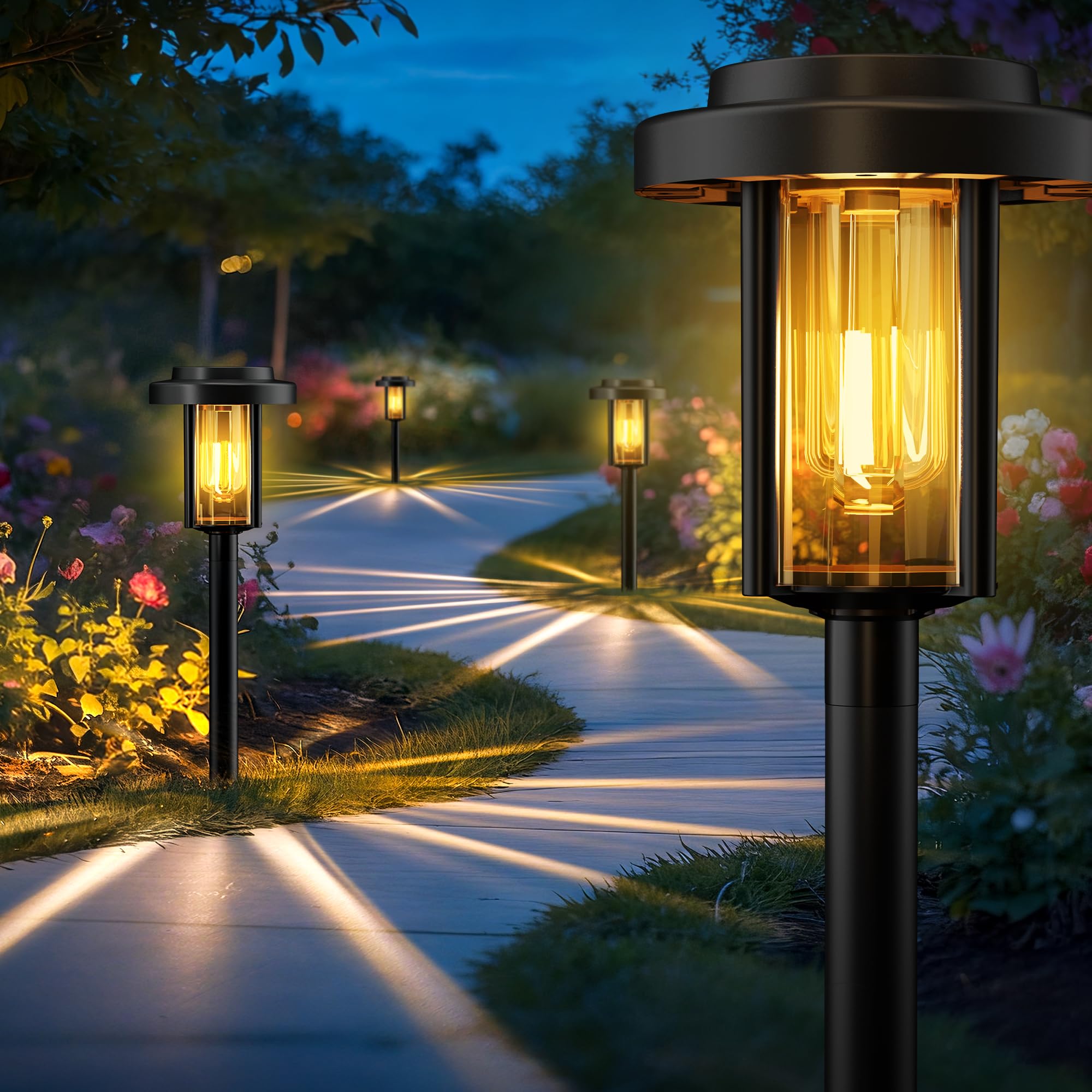 Photo 1 of ***MISSING PARTS*** HMDecor Solar Pathway Lights, 12 Pack Solar Light Outdoor IP65 Waterproof, Garden Lights Solar Powered, Outside Decor Landscape Lighting for Yard, Path, Driveway, Walkway (Warm White)