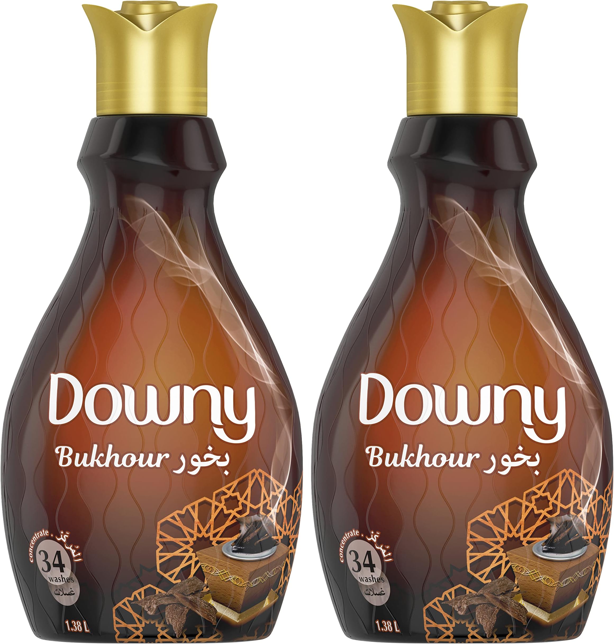 Downy, Arabian Rituals Bukhour Fabric Softener, Fresh and Exotic, Woodchip, Amber, Sandalwood, essential oils, For Up to 34 Washes, 1.38L Dual Pack