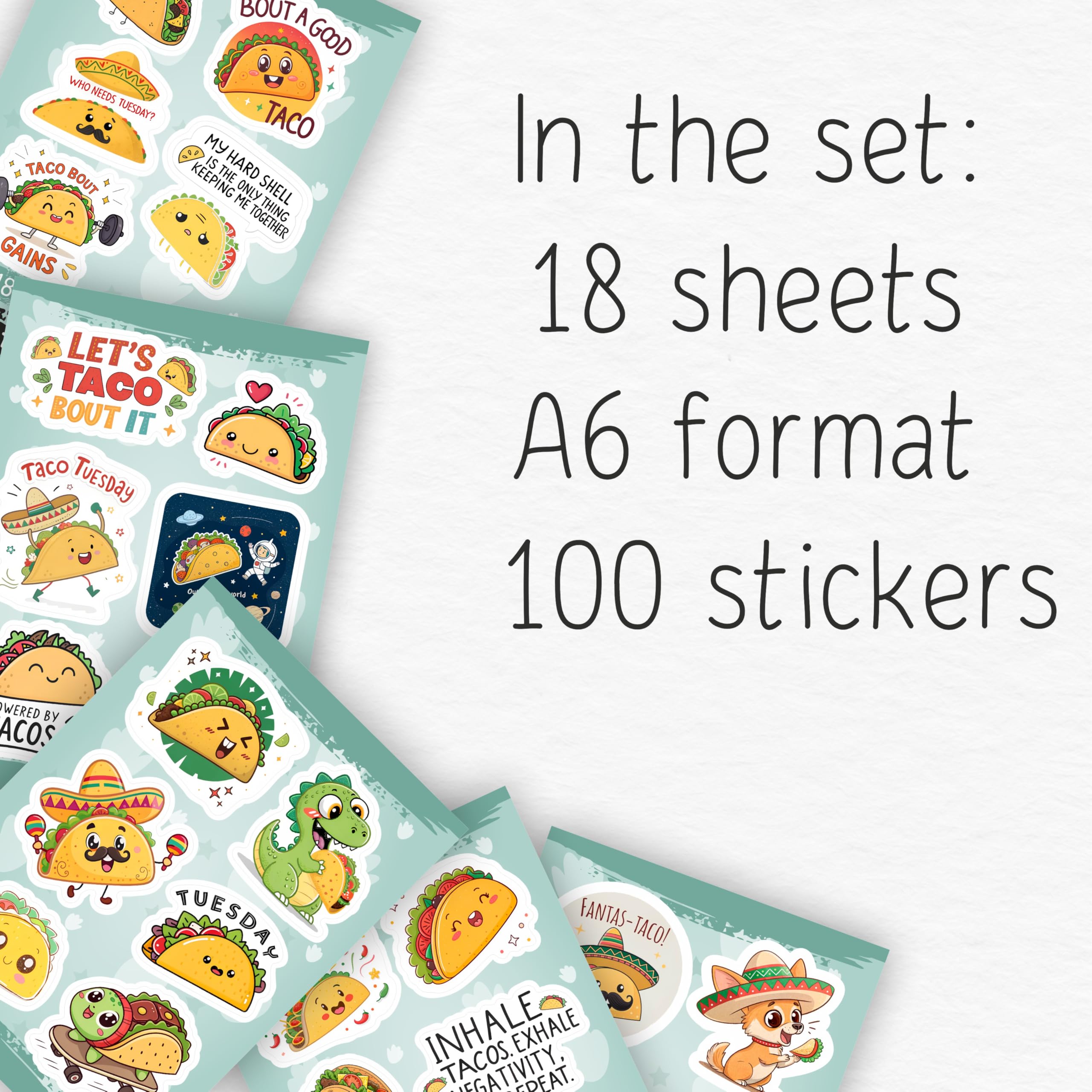 100Pcs Taco Stickers - Taco Party Supplies, Decorations - Food Stickers - Gift for Women & Men