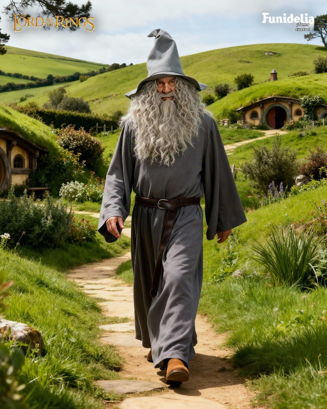 Funidelia Disfraz Oficial de Gandalf con peluca - El Señor de los Anillos para hombre, Incluye túnica, cinturón, sombrero y peluca - Traje para adultos para fiestas, Carnaval y Halloween, Talla XL