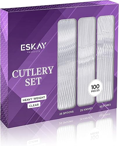 Juego de cubiertos de plástico pesado - 50 tenedores de plástico 25 cuchillos de plástico 25 cucharas de plástico desechables juego combinado de